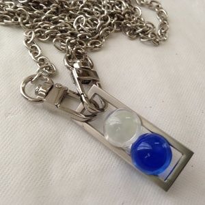 Art Glass Blue-Clear Ball 48-inch Pendant Necklace
